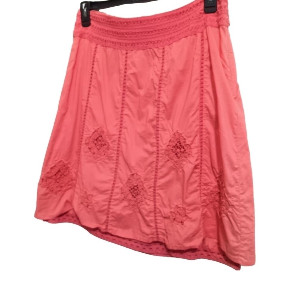 Apt. 9 Coral Midi Skirt with Embrodierd Cut Out Design and Ladder Eyelet